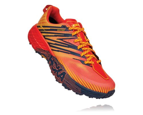 Hoka One One Herre Speedgoat 4 Gore-tex Trail Løpesko Herredarin Rød/Gull Fusion Norge-74UZR